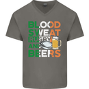 Blood Sweat Rugby and Beers Ireland Funny Mens V-Neck Cotton T-Shirt Charcoal