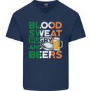 Blood Sweat Rugby and Beers Ireland Funny Mens V-Neck Cotton T-Shirt Navy Blue