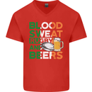 Blood Sweat Rugby and Beers Ireland Funny Mens V-Neck Cotton T-Shirt Red