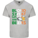 Blood Sweat Rugby and Beers Ireland Funny Mens V-Neck Cotton T-Shirt Sports Grey