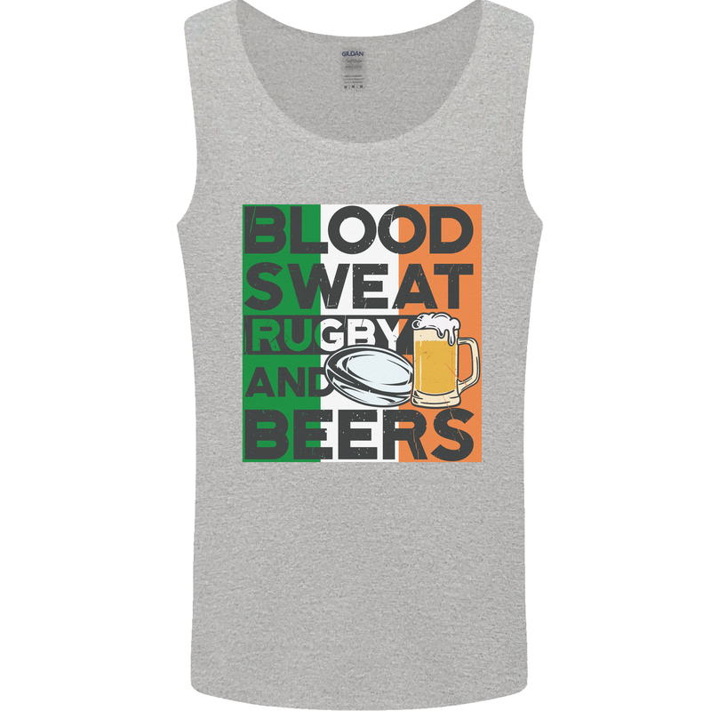 Blood Sweat Rugby and Beers Ireland Funny Mens Vest Tank Top Sports Grey
