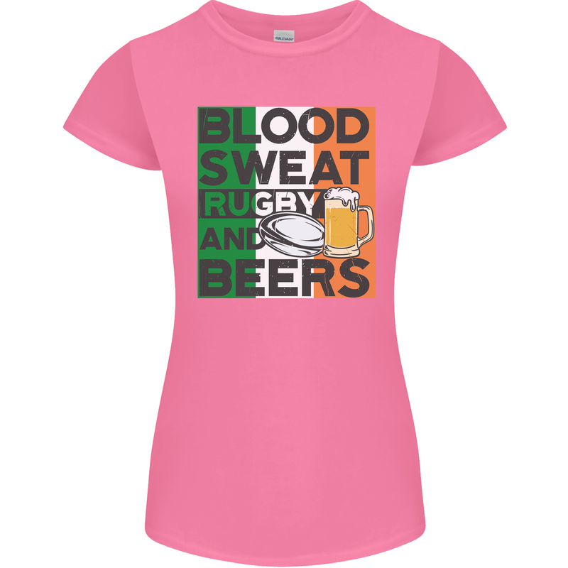 Blood Sweat Rugby and Beers Ireland Funny Womens Petite Cut T-Shirt Azalea