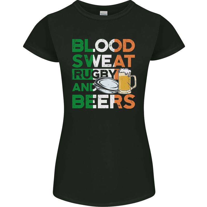 Blood Sweat Rugby and Beers Ireland Funny Womens Petite Cut T-Shirt Black