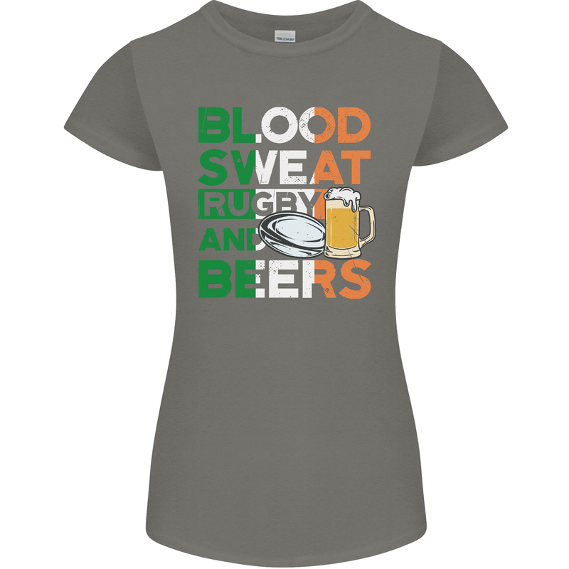 Blood Sweat Rugby and Beers Ireland Funny Womens Petite Cut T-Shirt Charcoal
