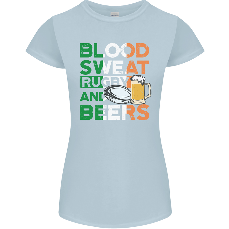 Blood Sweat Rugby and Beers Ireland Funny Womens Petite Cut T-Shirt Light Blue