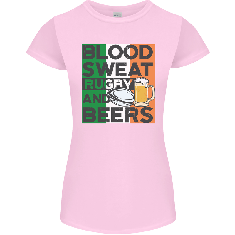 Blood Sweat Rugby and Beers Ireland Funny Womens Petite Cut T-Shirt Light Pink