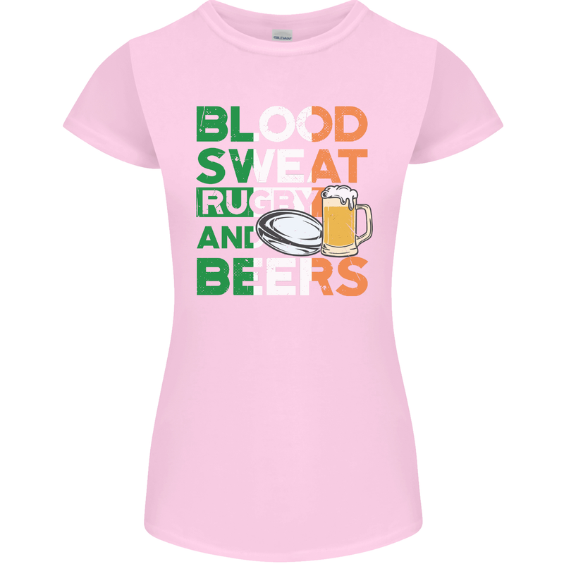 Blood Sweat Rugby and Beers Ireland Funny Womens Petite Cut T-Shirt Light Pink