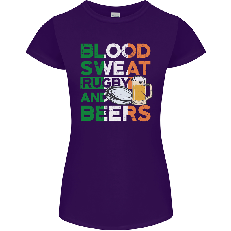 Blood Sweat Rugby and Beers Ireland Funny Womens Petite Cut T-Shirt Purple