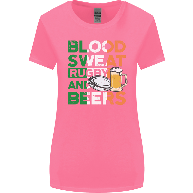 Blood Sweat Rugby and Beers Ireland Funny Womens Wider Cut T-Shirt Azalea