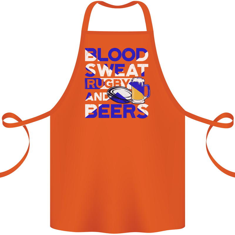 Blood Sweat Rugby and Beers Scotland Funny Cotton Apron 100% Organic Orange