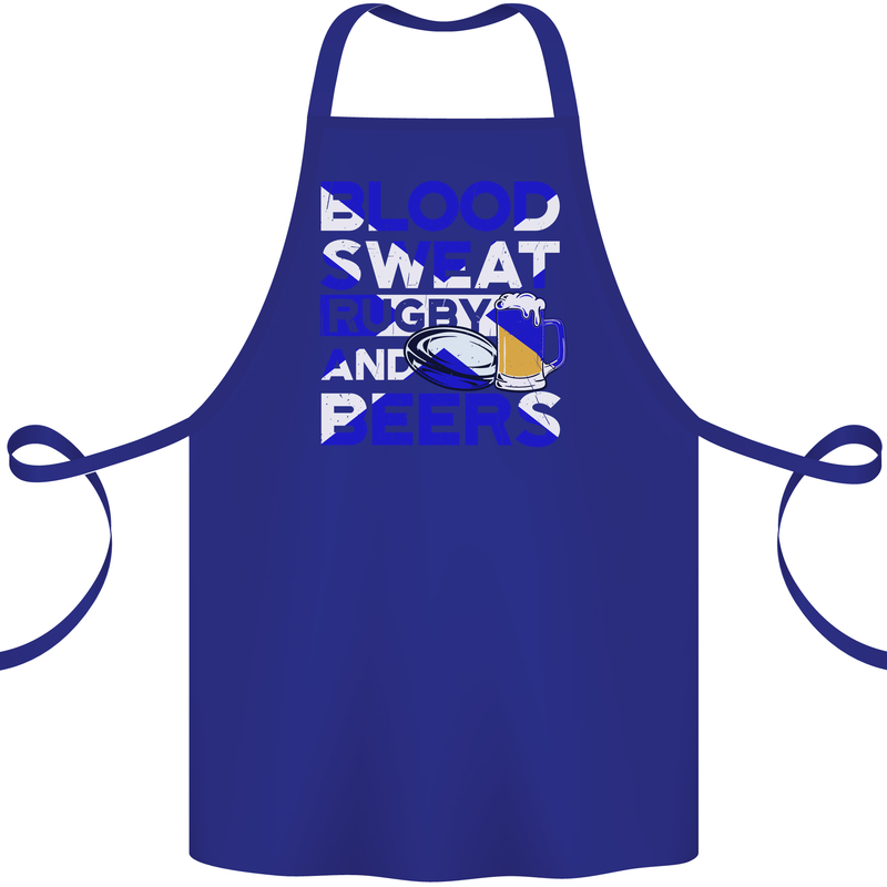 Blood Sweat Rugby and Beers Scotland Funny Cotton Apron 100% Organic Royal Blue
