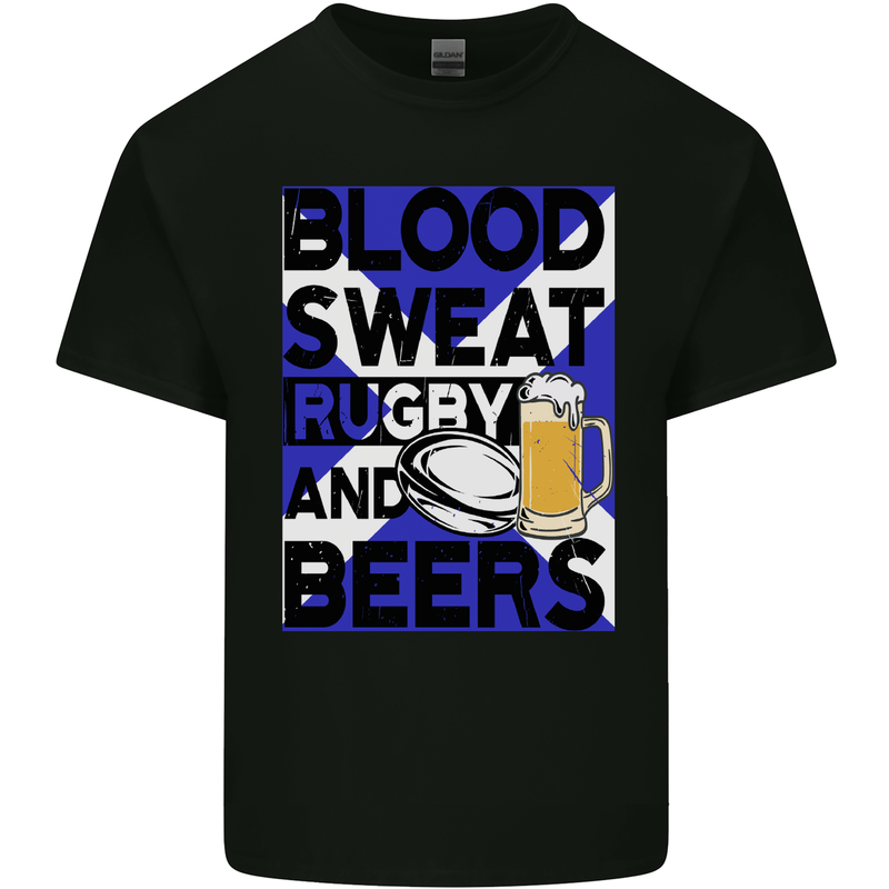Blood Sweat Rugby and Beers Scotland Funny Kids T-Shirt Childrens Black