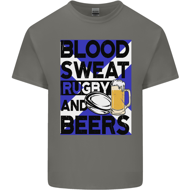 Blood Sweat Rugby and Beers Scotland Funny Kids T-Shirt Childrens Charcoal