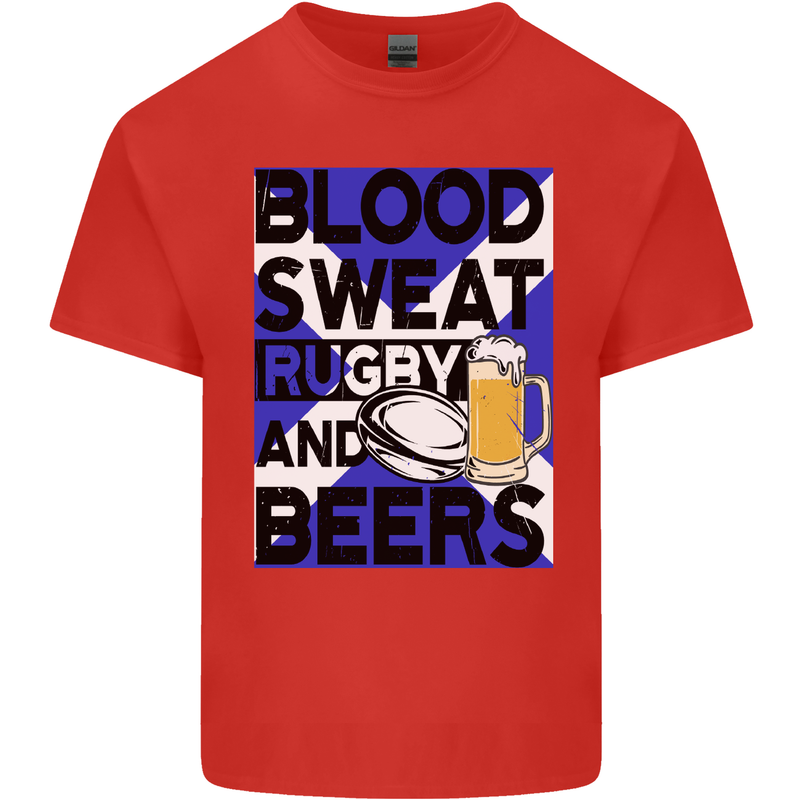Blood Sweat Rugby and Beers Scotland Funny Kids T-Shirt Childrens Red