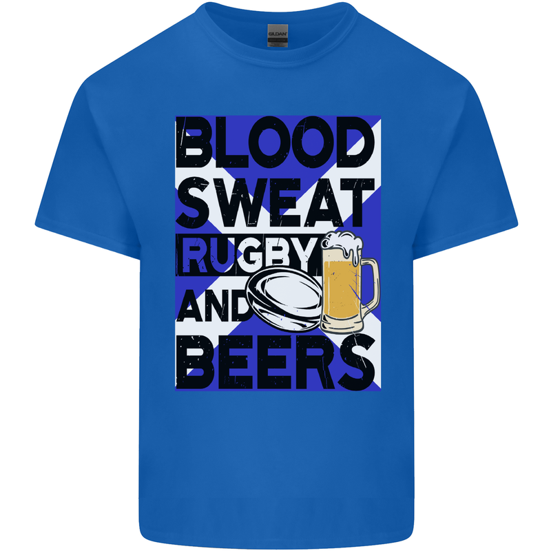 Blood Sweat Rugby and Beers Scotland Funny Kids T-Shirt Childrens Royal Blue