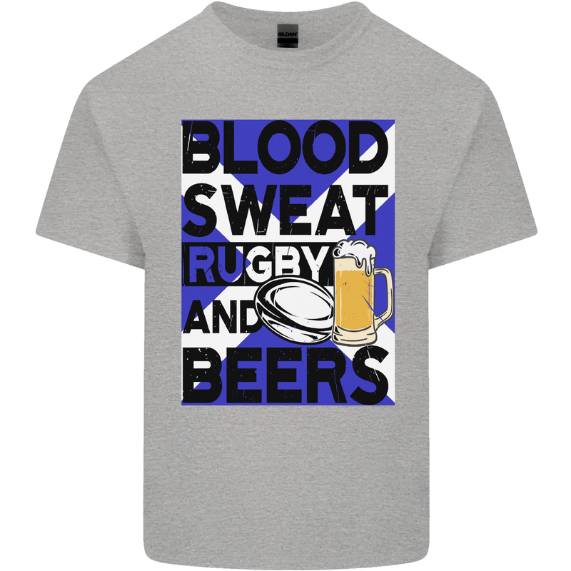 Blood Sweat Rugby and Beers Scotland Funny Kids T-Shirt Childrens Sports Grey