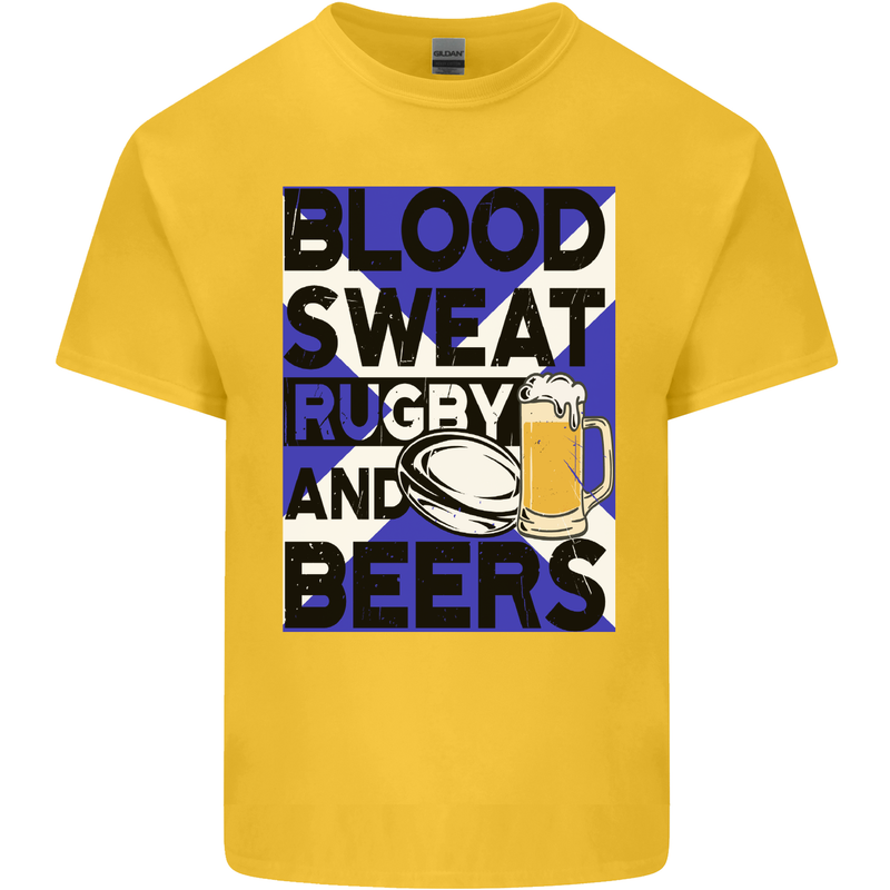 Blood Sweat Rugby and Beers Scotland Funny Kids T-Shirt Childrens Yellow