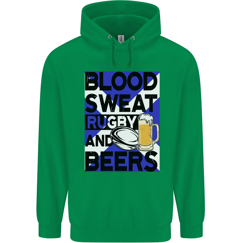 Blood Sweat Rugby and Beers Scotland Funny Mens 80% Cotton Hoodie Irish Green