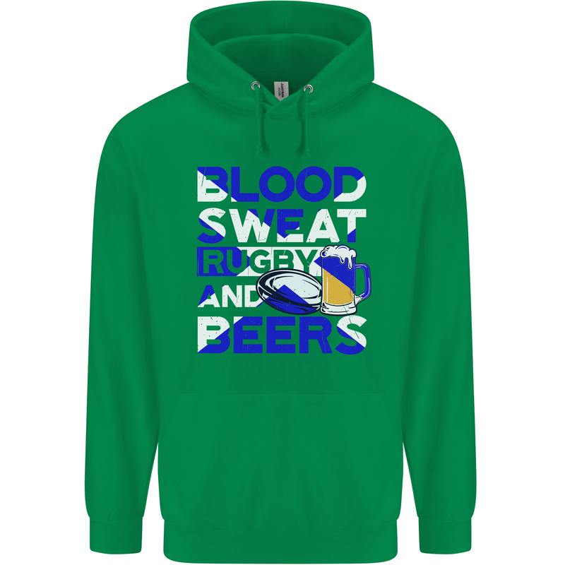 Blood Sweat Rugby and Beers Scotland Funny Mens 80% Cotton Hoodie Irish Green