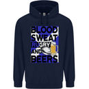 Blood Sweat Rugby and Beers Scotland Funny Mens 80% Cotton Hoodie Navy Blue