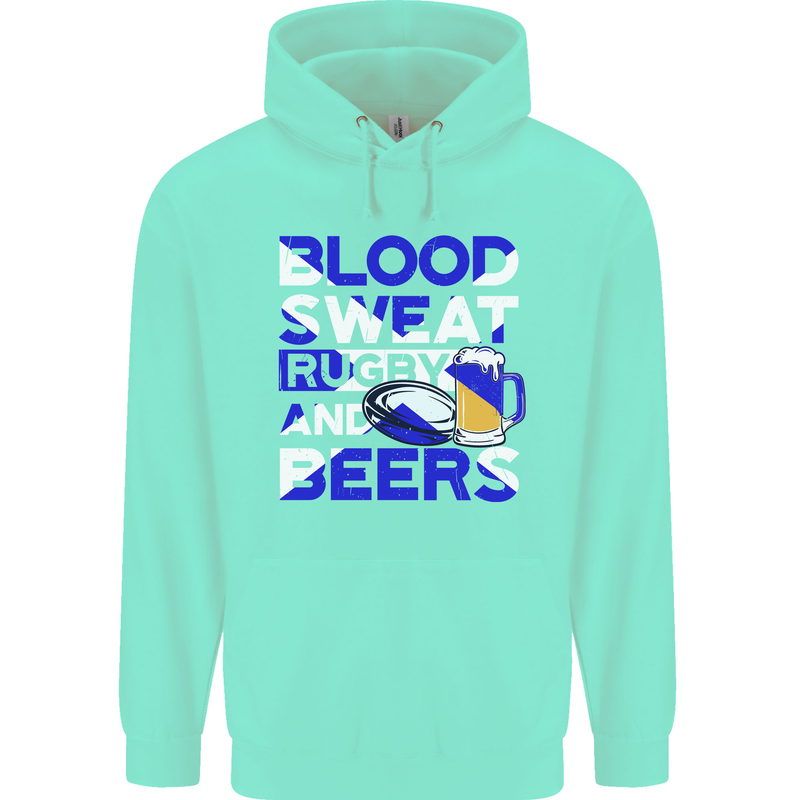 Blood Sweat Rugby and Beers Scotland Funny Mens 80% Cotton Hoodie Peppermint