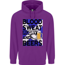 Blood Sweat Rugby and Beers Scotland Funny Mens 80% Cotton Hoodie Purple