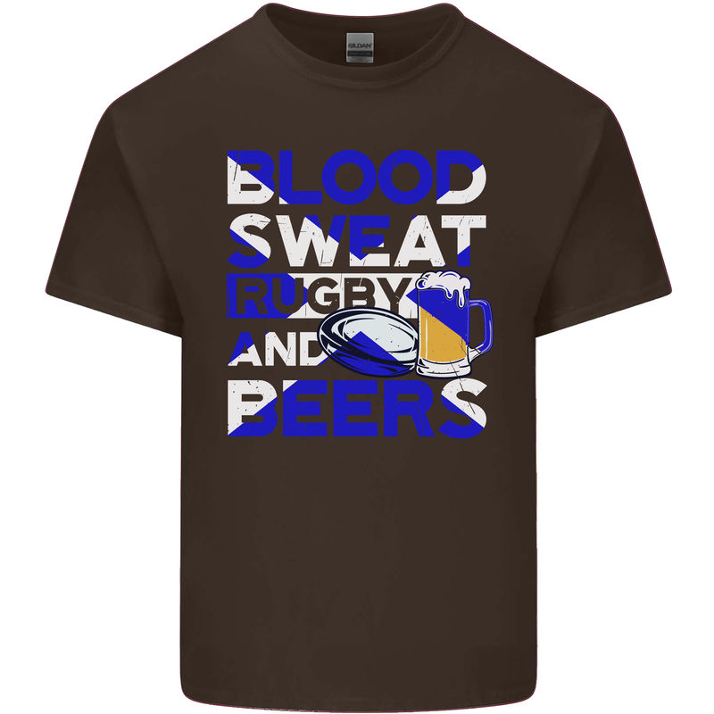 Blood Sweat Rugby and Beers Scotland Funny Mens Cotton T-Shirt Tee Top Dark Chocolate