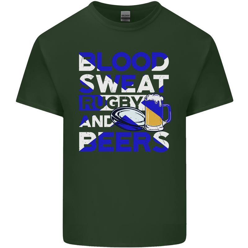Blood Sweat Rugby and Beers Scotland Funny Mens Cotton T-Shirt Tee Top Forest Green