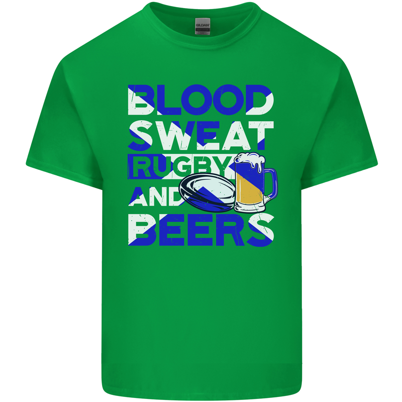 Blood Sweat Rugby and Beers Scotland Funny Mens Cotton T-Shirt Tee Top Irish Green