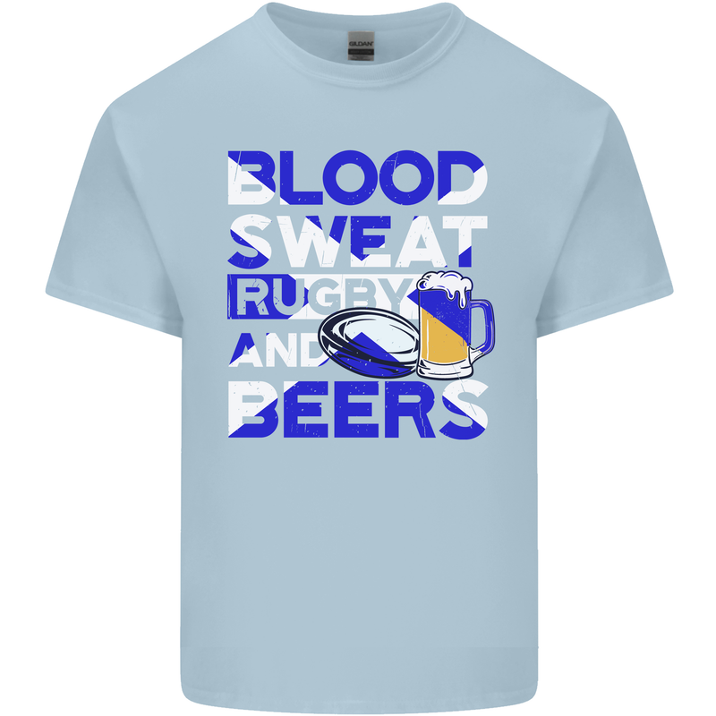 Blood Sweat Rugby and Beers Scotland Funny Mens Cotton T-Shirt Tee Top Light Blue