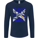 Blood Sweat Rugby and Beers Scotland Funny Mens Long Sleeve T-Shirt Navy Blue