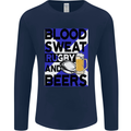 Blood Sweat Rugby and Beers Scotland Funny Mens Long Sleeve T-Shirt Navy Blue