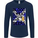 Blood Sweat Rugby and Beers Scotland Funny Mens Long Sleeve T-Shirt Navy Blue
