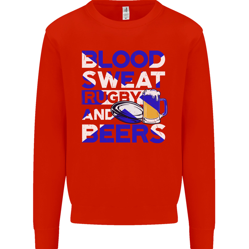 Blood Sweat Rugby and Beers Scotland Funny Mens Sweatshirt Jumper Bright Red