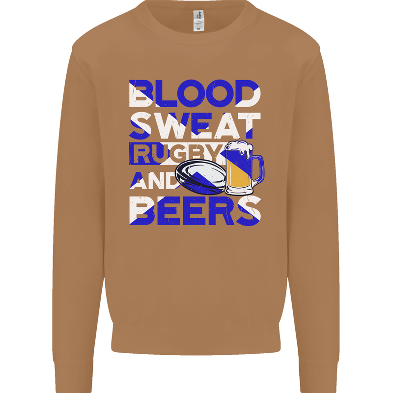 Blood Sweat Rugby and Beers Scotland Funny Mens Sweatshirt Jumper Caramel Latte