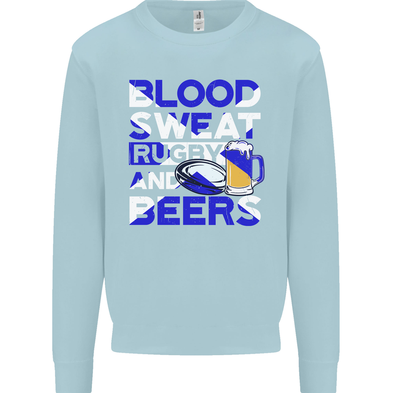 Blood Sweat Rugby and Beers Scotland Funny Mens Sweatshirt Jumper Light Blue