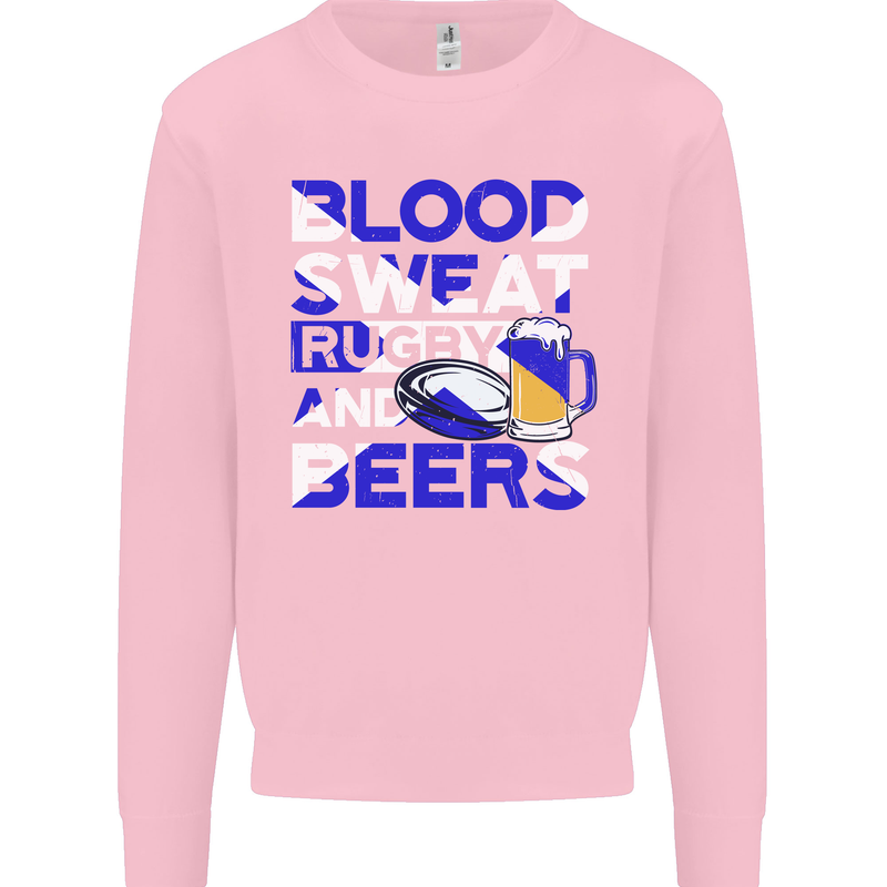 Blood Sweat Rugby and Beers Scotland Funny Mens Sweatshirt Jumper Light Pink