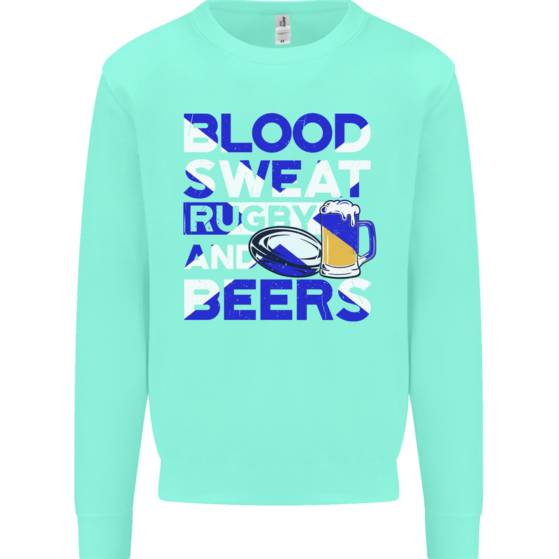 Blood Sweat Rugby and Beers Scotland Funny Mens Sweatshirt Jumper Peppermint