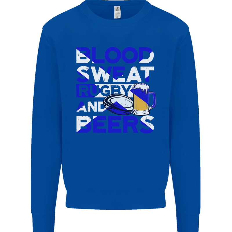 Blood Sweat Rugby and Beers Scotland Funny Mens Sweatshirt Jumper Royal Blue