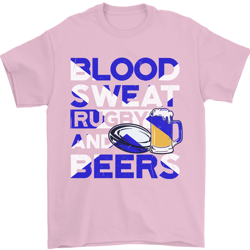Blood Sweat Rugby and Beers Scotland Funny Mens T-Shirt Cotton Gildan Light Pink