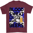 Blood Sweat Rugby and Beers Scotland Funny Mens T-Shirt Cotton Gildan Maroon