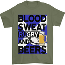 Blood Sweat Rugby and Beers Scotland Funny Mens T-Shirt Cotton Gildan Military Green