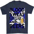 Blood Sweat Rugby and Beers Scotland Funny Mens T-Shirt Cotton Gildan Navy Blue