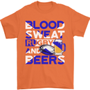 Blood Sweat Rugby and Beers Scotland Funny Mens T-Shirt Cotton Gildan Orange