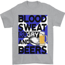 Blood Sweat Rugby and Beers Scotland Funny Mens T-Shirt Cotton Gildan Sports Grey