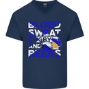 Blood Sweat Rugby and Beers Scotland Funny Mens V-Neck Cotton T-Shirt Navy Blue