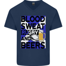 Blood Sweat Rugby and Beers Scotland Funny Mens V-Neck Cotton T-Shirt Navy Blue