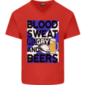 Blood Sweat Rugby and Beers Scotland Funny Mens V-Neck Cotton T-Shirt Red