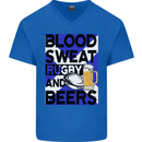 Blood Sweat Rugby and Beers Scotland Funny Mens V-Neck Cotton T-Shirt Royal Blue