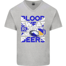 Blood Sweat Rugby and Beers Scotland Funny Mens V-Neck Cotton T-Shirt Sports Grey